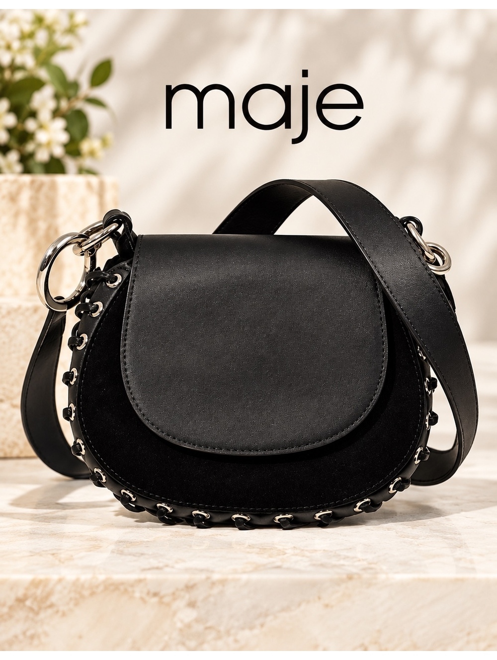 Maje Leather & Suede Lace-up Shoulder Bag